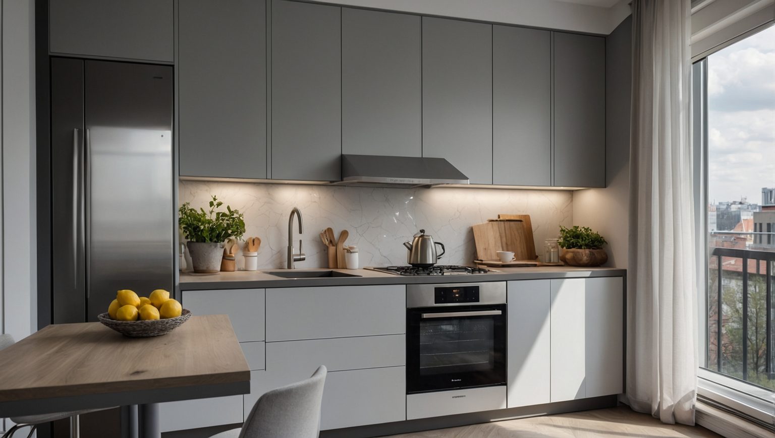Meubles De Cuisine Gris Et Blanc, Style Moderne, Panneaux Agglomérés Et MDF, Occasion